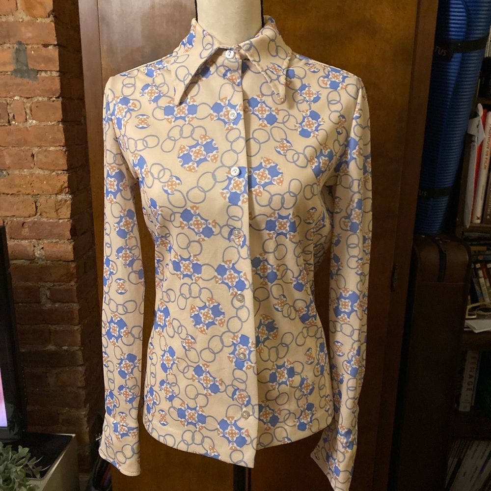 *SOLD* Vintage 70s Collared Geometric Shirt M - Picture 1 of 4